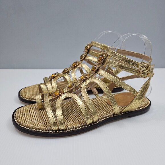 Sam Edelman Tianna Gladiator Sandal Womens 8 Gold Embellished Ankle Strap NEW - Picture 15 of 15